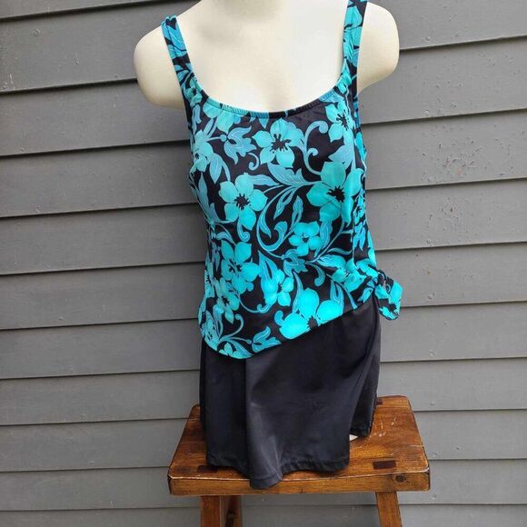 LeCove Blue Black One Piece Swim Suit size 14 - Picture 9 of 10